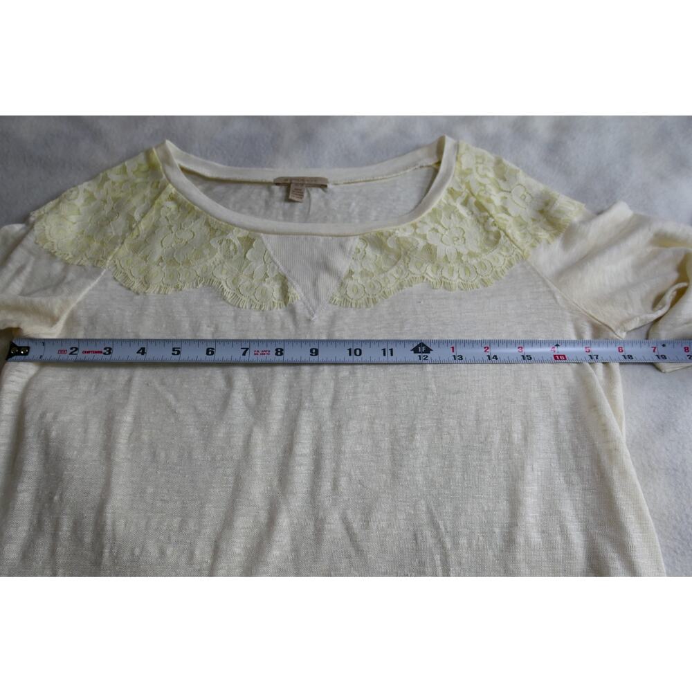 Bordeaux Anthropologie Cream Linen Lace Trim Short Sleeve Top XS Floral Boho - Picture 5 of 6